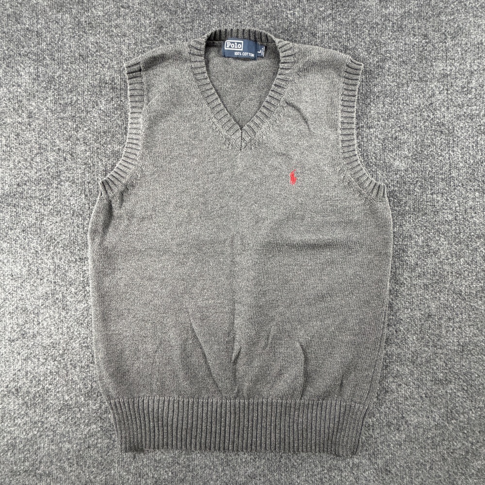 Vintage Polo Ralph Lauren Sweater Vest Large Gray V-Neck Red Pony Hong Kong